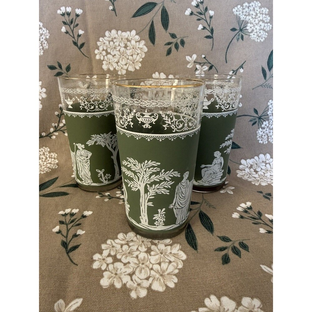 Set of 3 Vintage Wedgwood Jasperware Jeanette Green Hellenic 5" Drinking Glasses